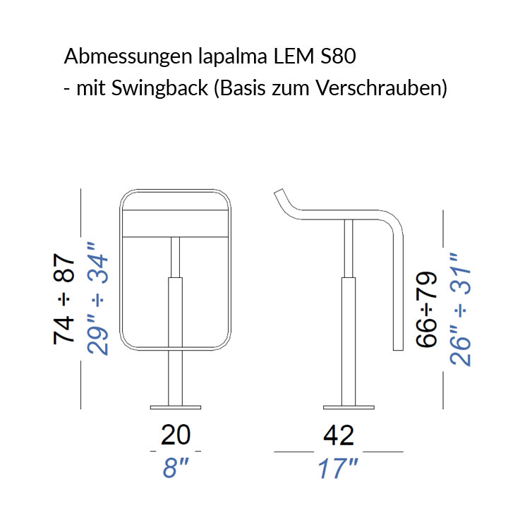 Abmessungen lapalma LEM S80 mit Swingback