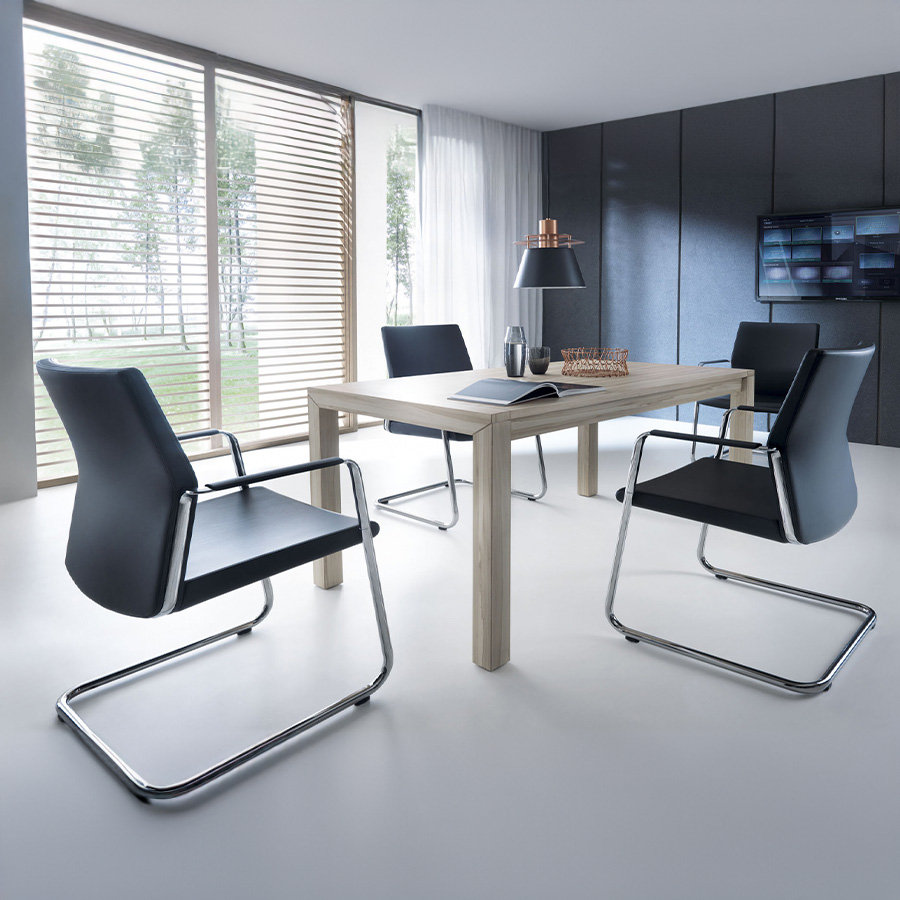 Profim MyTurn 21VN Freischwinger Bezug Leder Premium schwarz, ohne Steppung, mit Armauflage in Leder schwarz