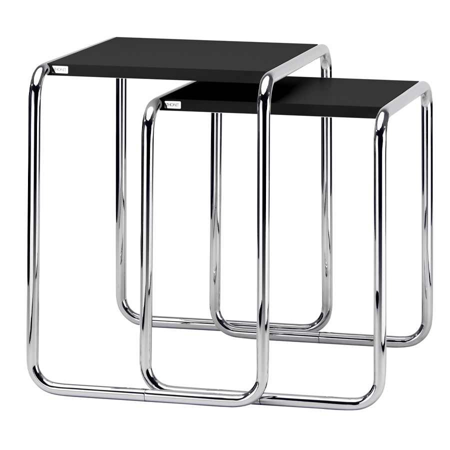 THONET Beistelltische SET B9 a+b schwarz - Gestell chrom