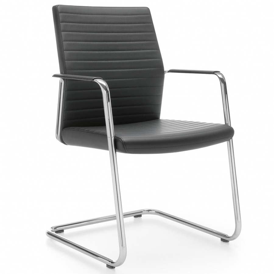 Profim MyTurn 21VN Freischwinger Bezug Leder Premium schwarz, mit Steppung auf Sitz und Lehne, mit Armauflage in Leder schwarz