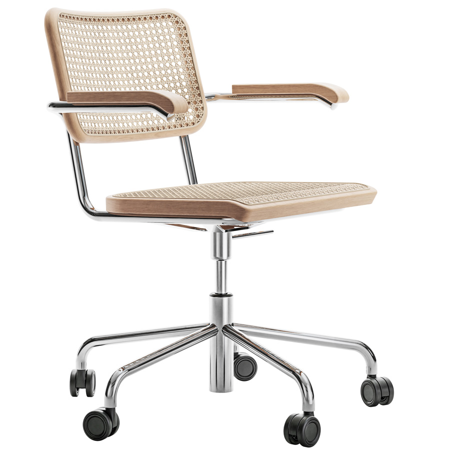 THONET Drehsessel S 64 VDR Atelier Buche natur | Rohrgeflecht-Sitz | Gestell verchromt