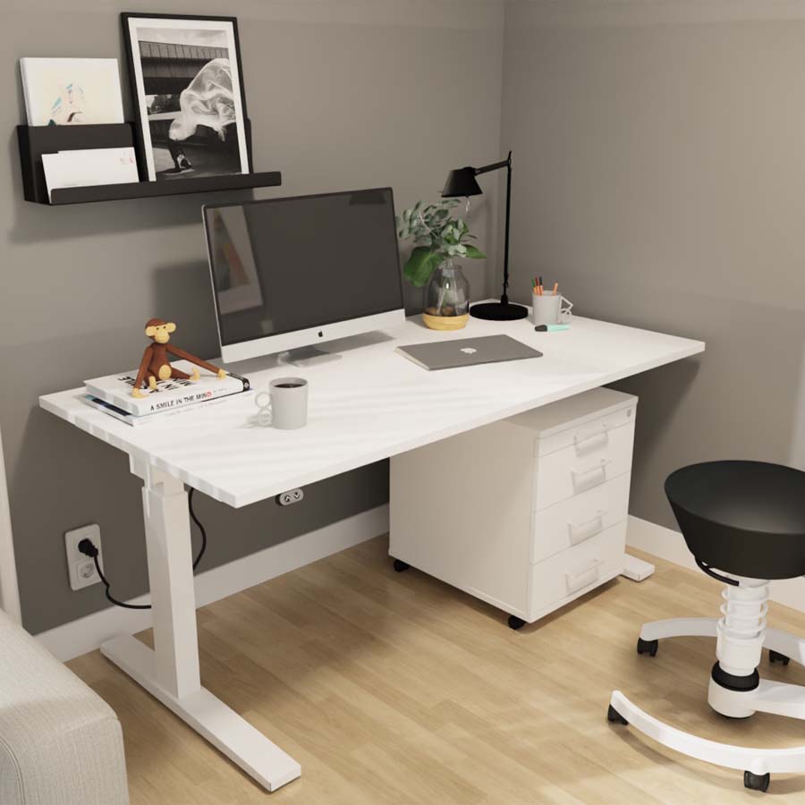 RWH Action Schreibtisch elektrisch verstellbar weiß - mit Rollcontainer ROCK