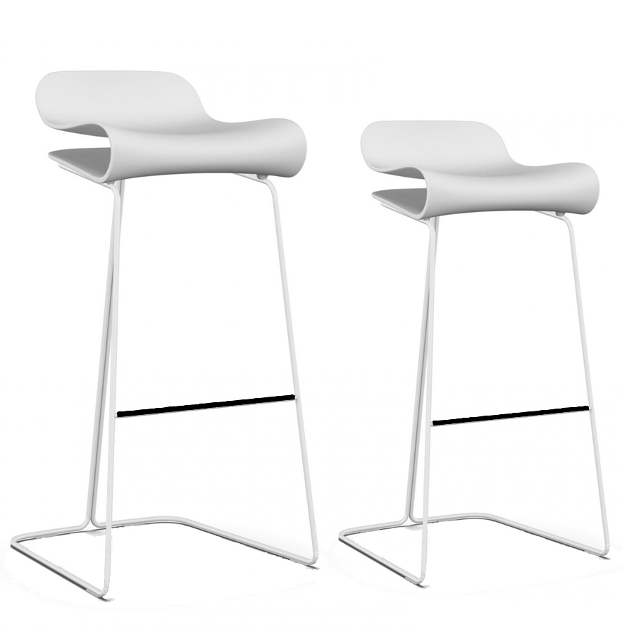 Kristalia BCN Barhocker mit Kufengestell weiß - Vergleich 76cm und 65 cm Höhe