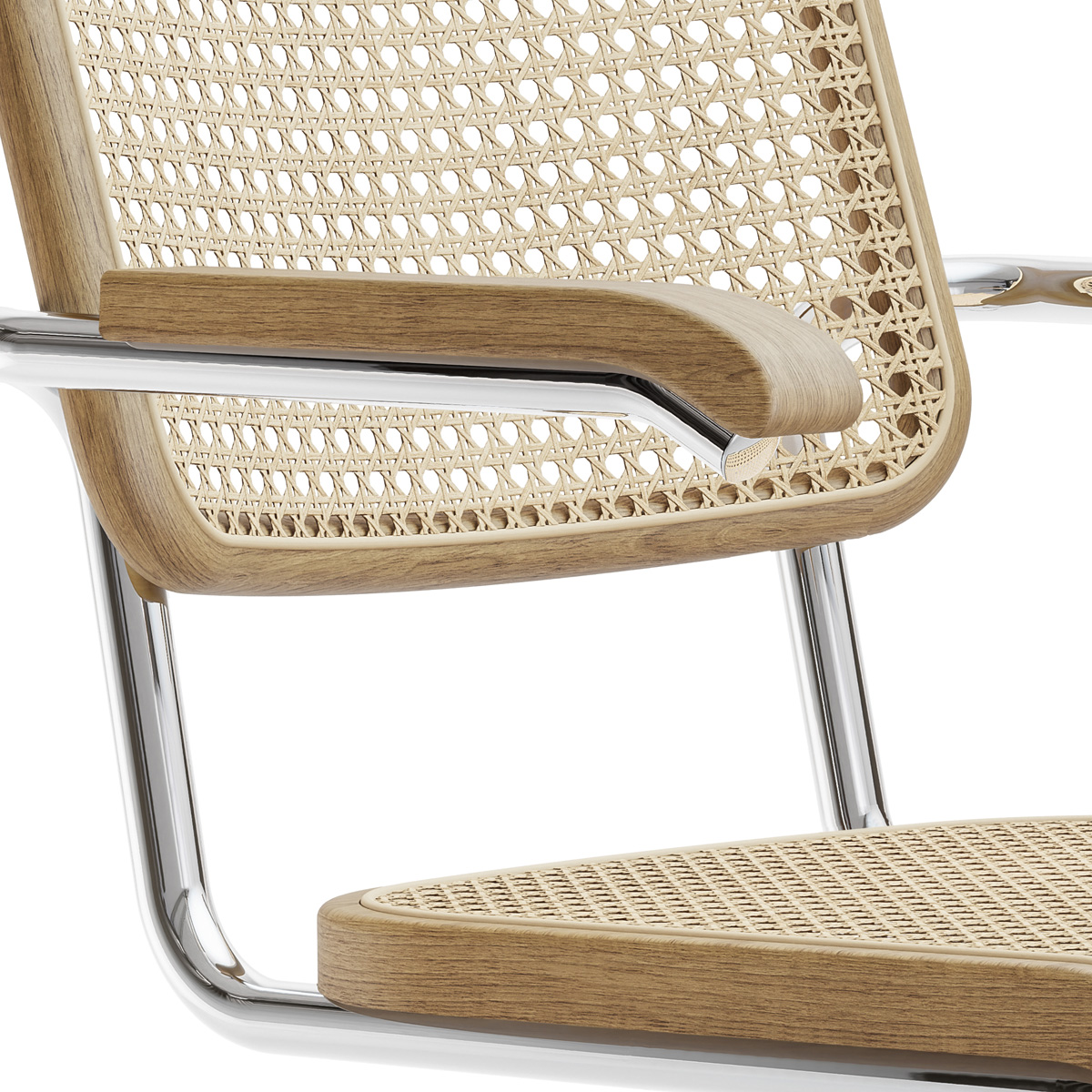 THONET S 64 V | Eiche Pure Materials | Stahlrohr-Freischwinger mit Armlehnen | Gestell verchromt