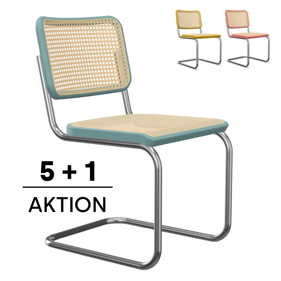 THONET S 32 V | Konfigurator Buche farbig gebeizt | Stahlrohr-Freischwinger | Gestell verchromt