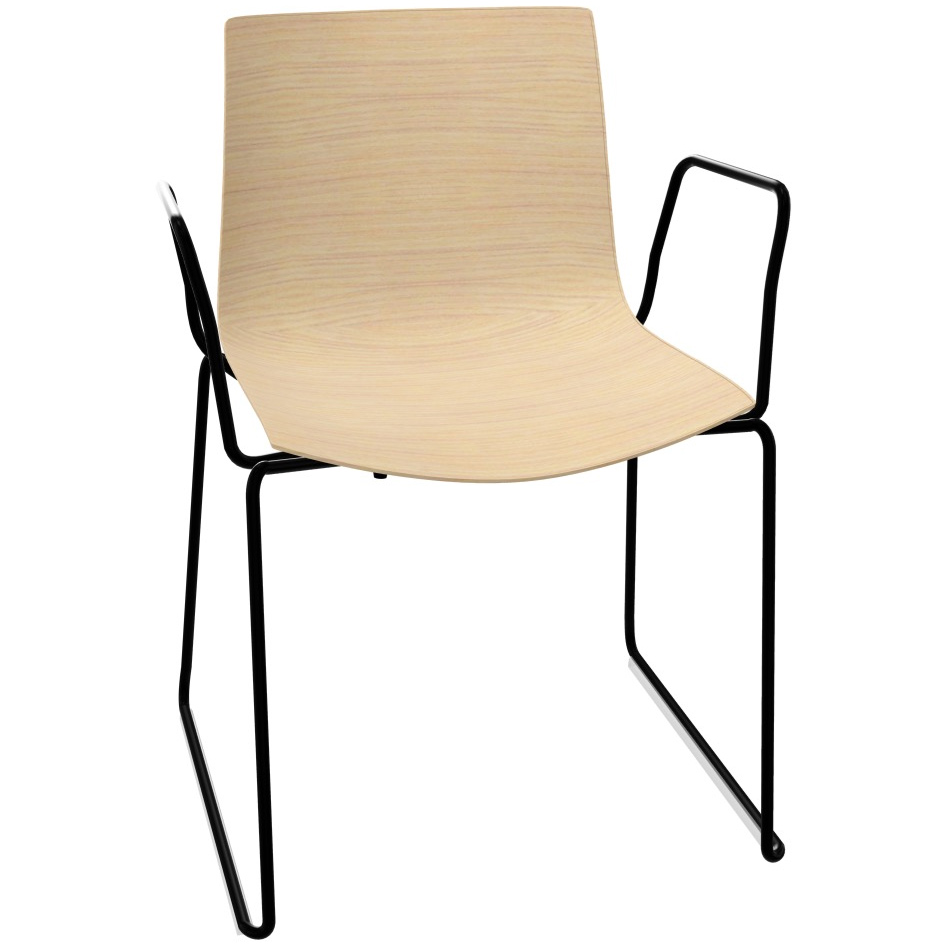 Arper CATIFA 46 0378 Eichenschale gebleicht mit Kufengestell schwarz und Armlehnen