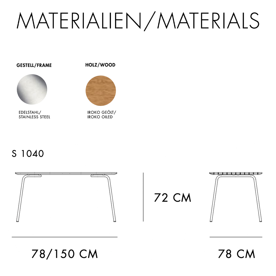 THONET S 1040 Gartentisch - Maße & Materialien
