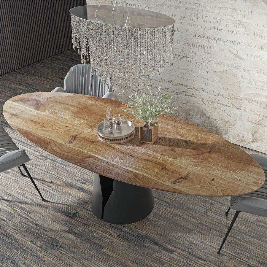 Trebord Mono Tisch Oval Tischplatte Eiche, Gestell RAL 9005 schwarz