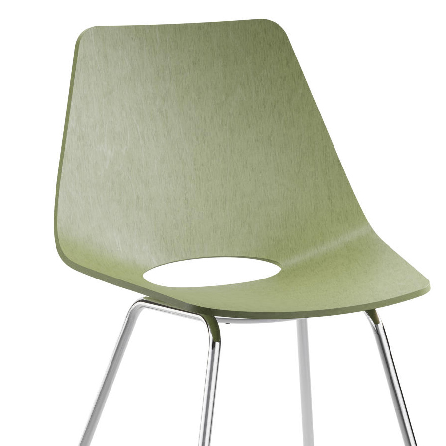 THONET S 661 Stahlrohrstuhl Buche olivgrün - Gestell chrom - Nahaufnahme