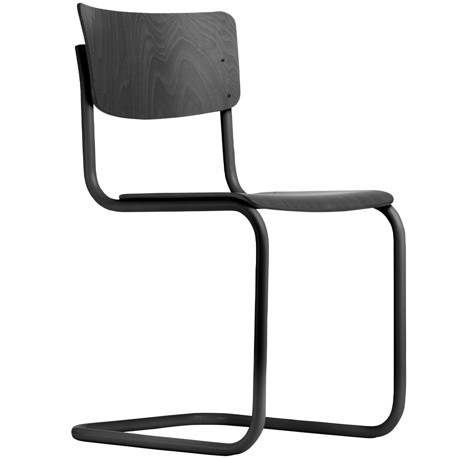 THONET Stahlrohr-Freischwinger S 43 - Sitz- und Rückenfläche schwarz gebeizt - Gestell schwarz lackiert