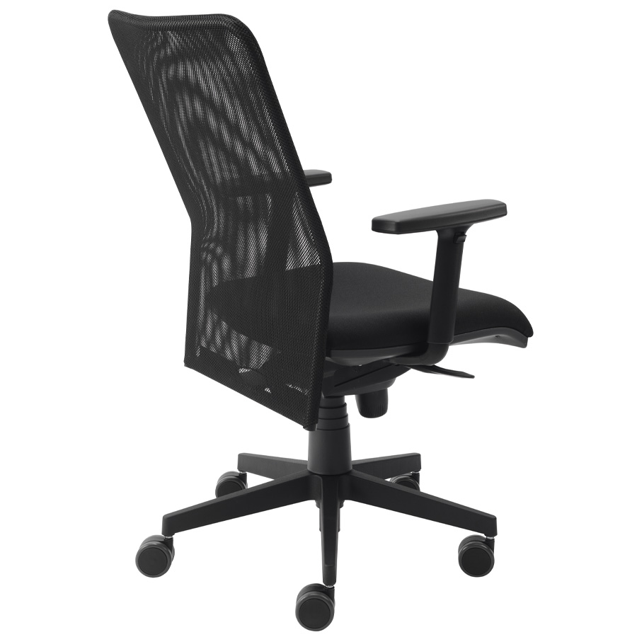 RWH Bürodrehstuhl BEST Netzrücken schwarz mit Armlehnen - Rückansicht