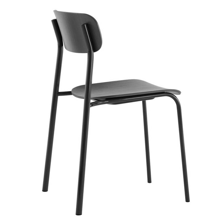 THONET S 243 Stahlrohrstuhl | Buche schwarz gebeizt | Gestell tiefschwarz | Seitenansicht