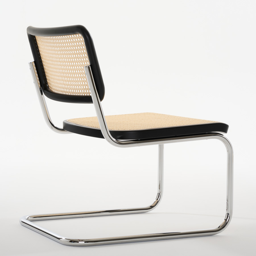 THONET Stahlrohr-Lounge-Freischwinger S 32 VL Rohrgeflecht-Sitz Buche gebeizt - Rückansicht