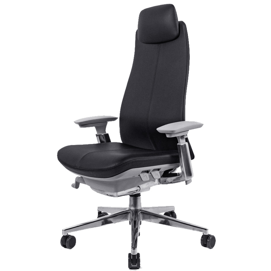 HAWORTH Fern Gamingstuhl | Leder schwarz | Kopfstütze | 4D Armlehnen | Front seitlich