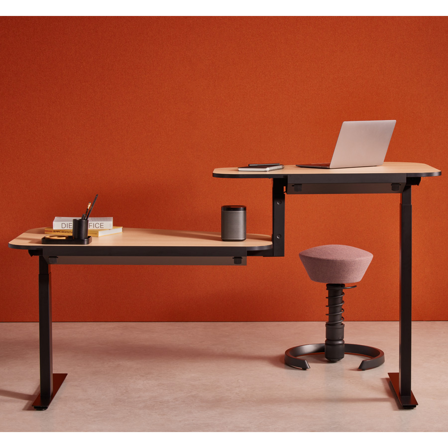 Aeris Active Office Desk - Gestell schwarz - Stehposition links - Platte Eiche natur - Kante schwarz