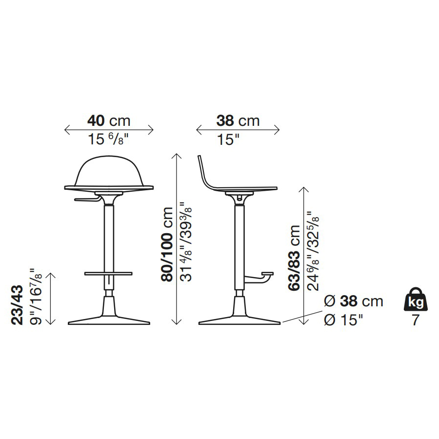 Kristalia Pilat Barhocker höhenverstellbar Maße