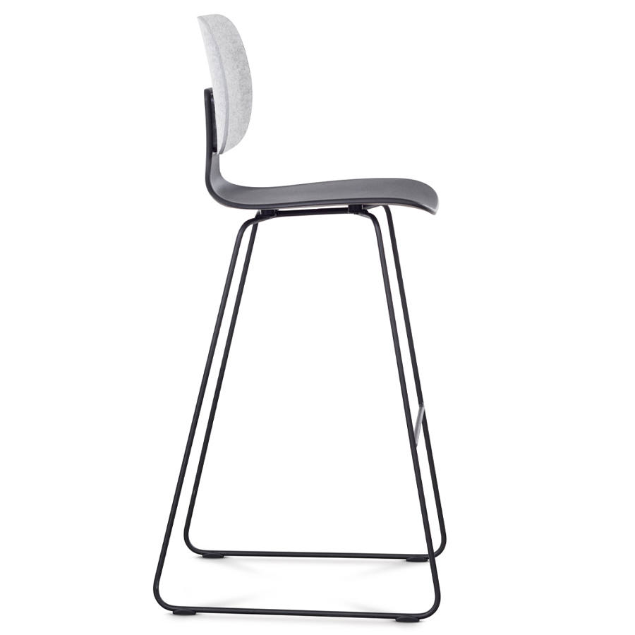 Klöber CoMeet steel (com55h) - Sitzhöhe 76 cm - Kunststoffschale schwarz - Rücken Filz hellgrau - Kufengestell schwarz