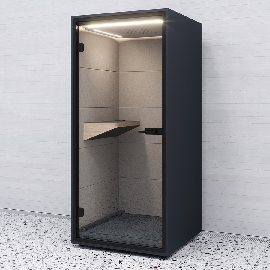 RWH Telefonbox anthrazit, Rahmen schwarz, Innenverkleidung Kaffee - mit geschlossener Rückwand