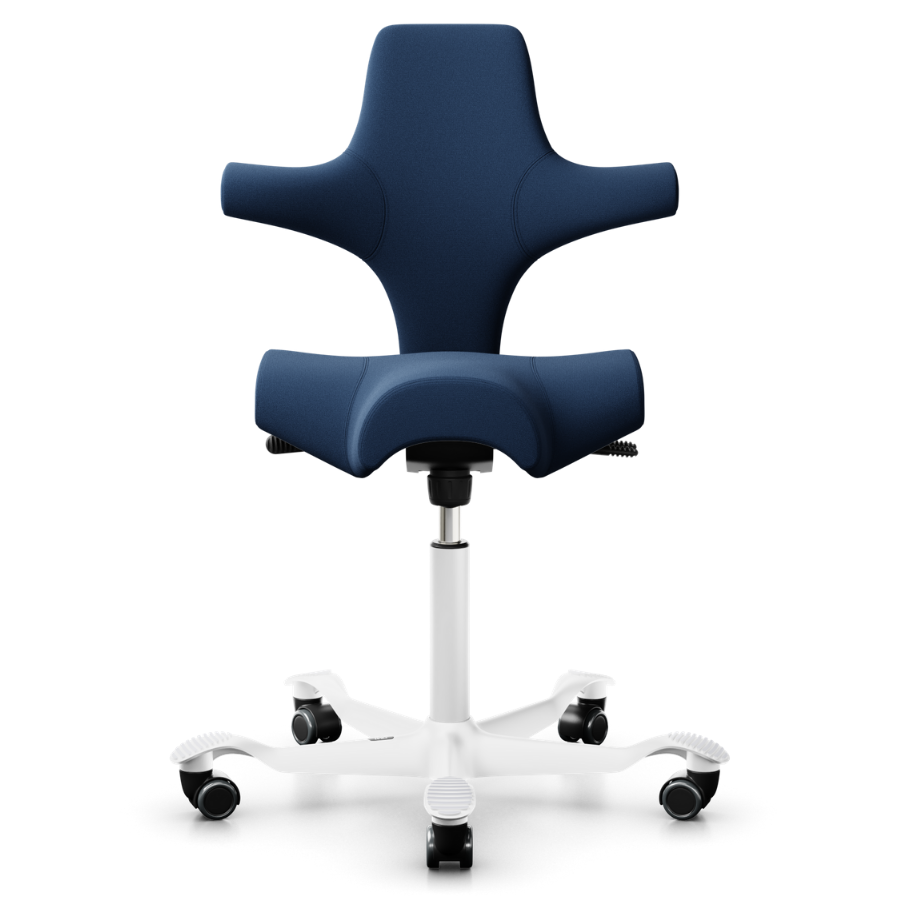 HAG CAPISCO 8106 Stoff Xtreme blau mit Sattelsitz 200 mm Gasfeder Gestell weiß - Frontansicht