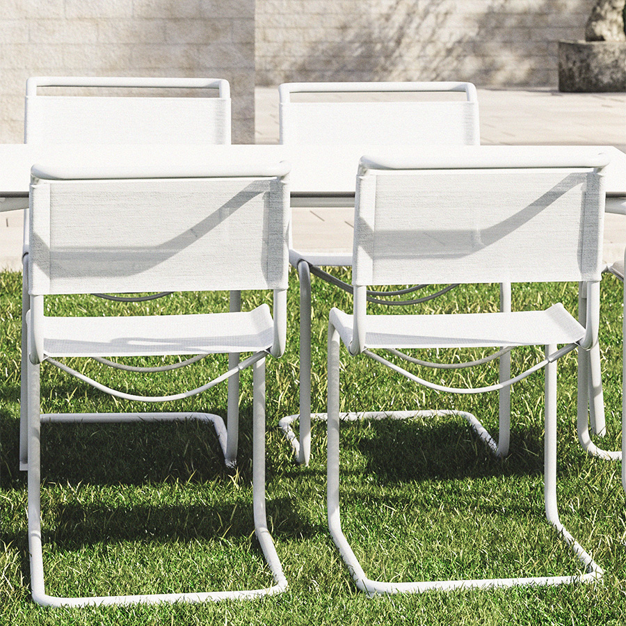 THONET Stahlrohr-Freischwinger S 33 N Outdoor - Netzbespannung und Gestell weiß