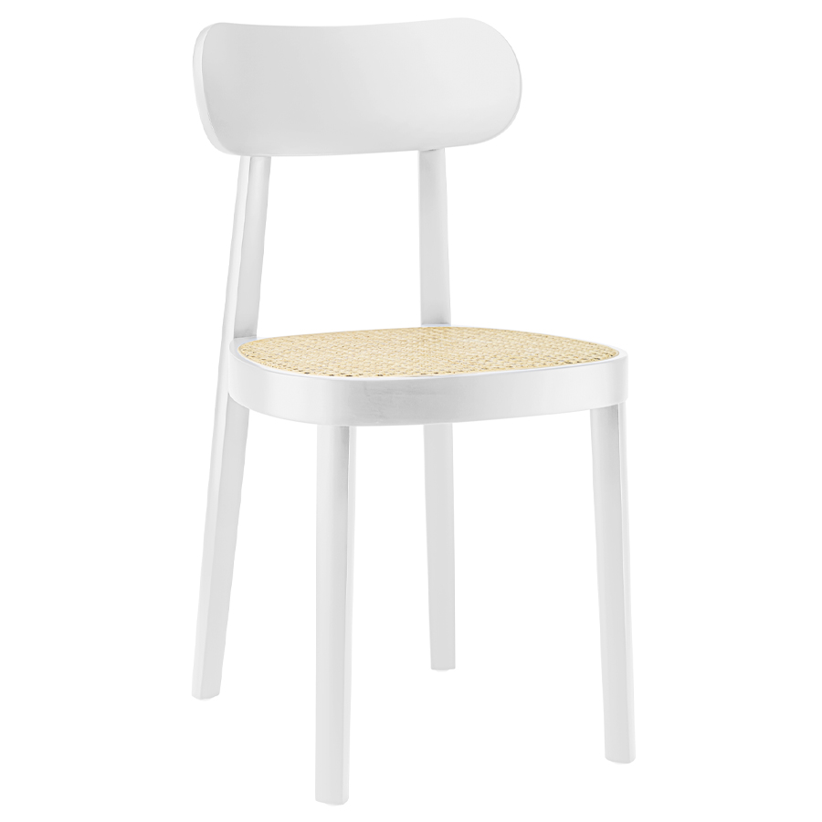 THONET 118 Holzstuhl Buche gebeizt weiß lasiert mit Rohrgeflecht-Sitz