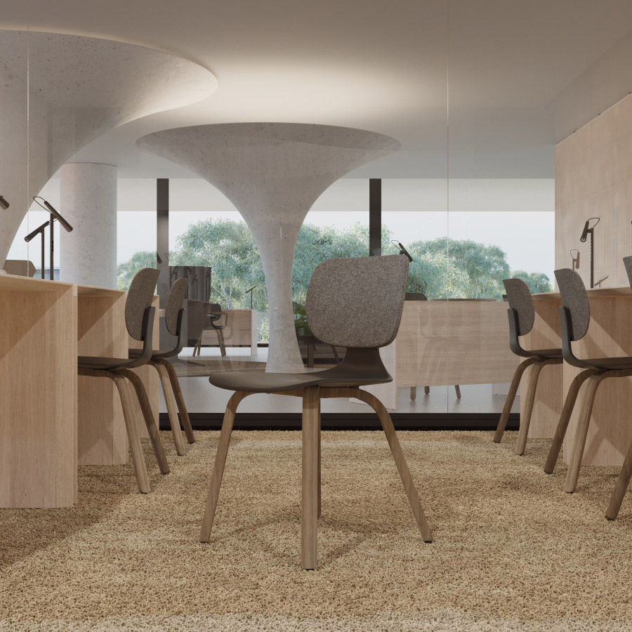 Klöber CoMeet com66 - mit Holzgestell in Eiche - Rücken Filz dunkelgrau - Schale stone