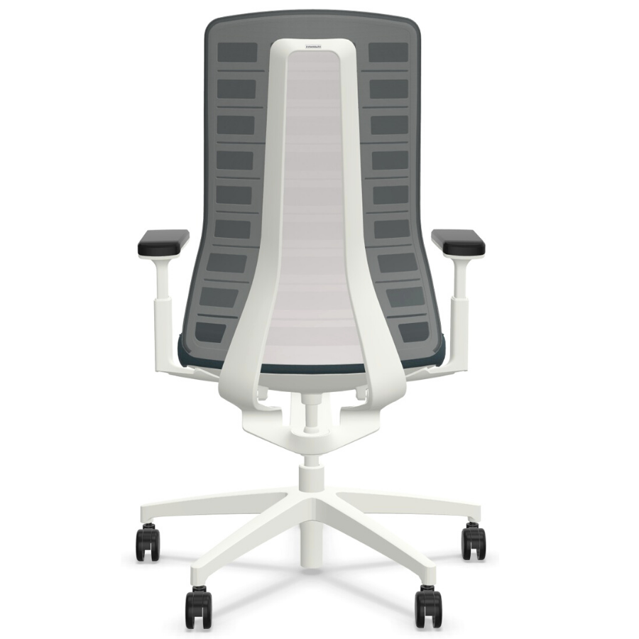 Interstuhl PUREis3 PU21C Bürostuhl mit Netzrücken weiß grau - Rückansicht