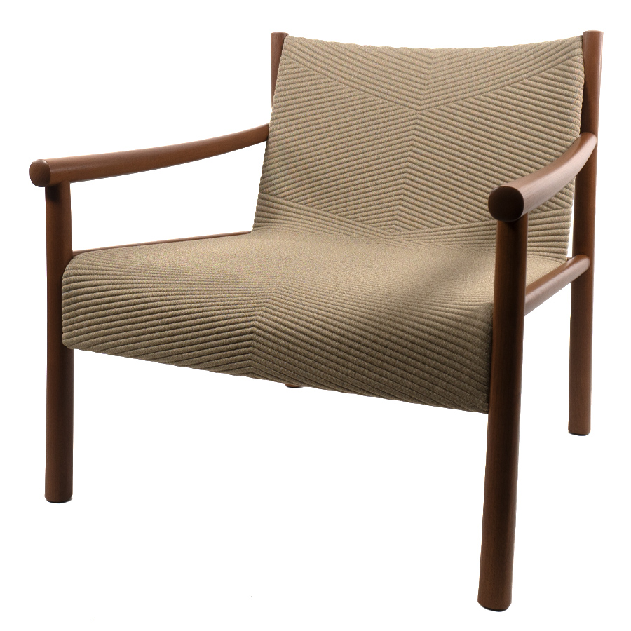 Arper Kata Lounge Sessel gemustert | Sitzfläche Wheat | Gestell Robinia