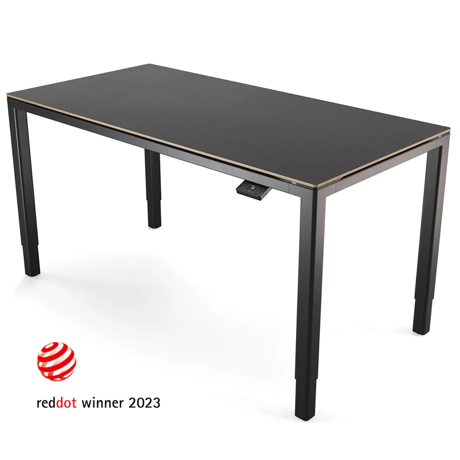 Yaasa Desk Four Tisch Gestell schwarz, Tischplatte Multiplex-Dunkelgrau