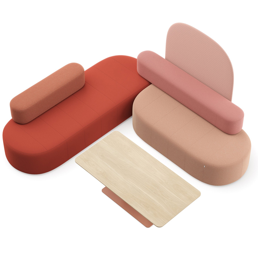 Profim Revo Besprechungsinsel L-Form lachsfarbene Konfiguration