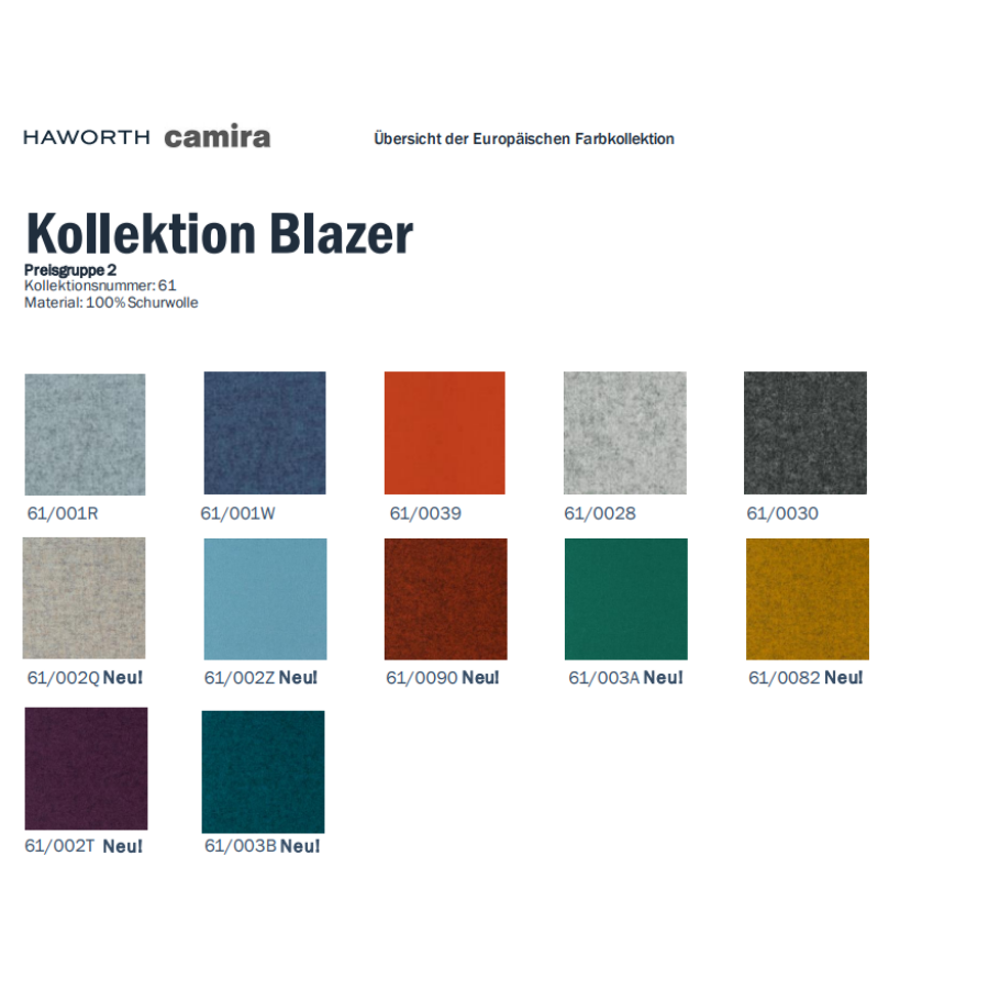 Kollektion Blazer Farbkarte