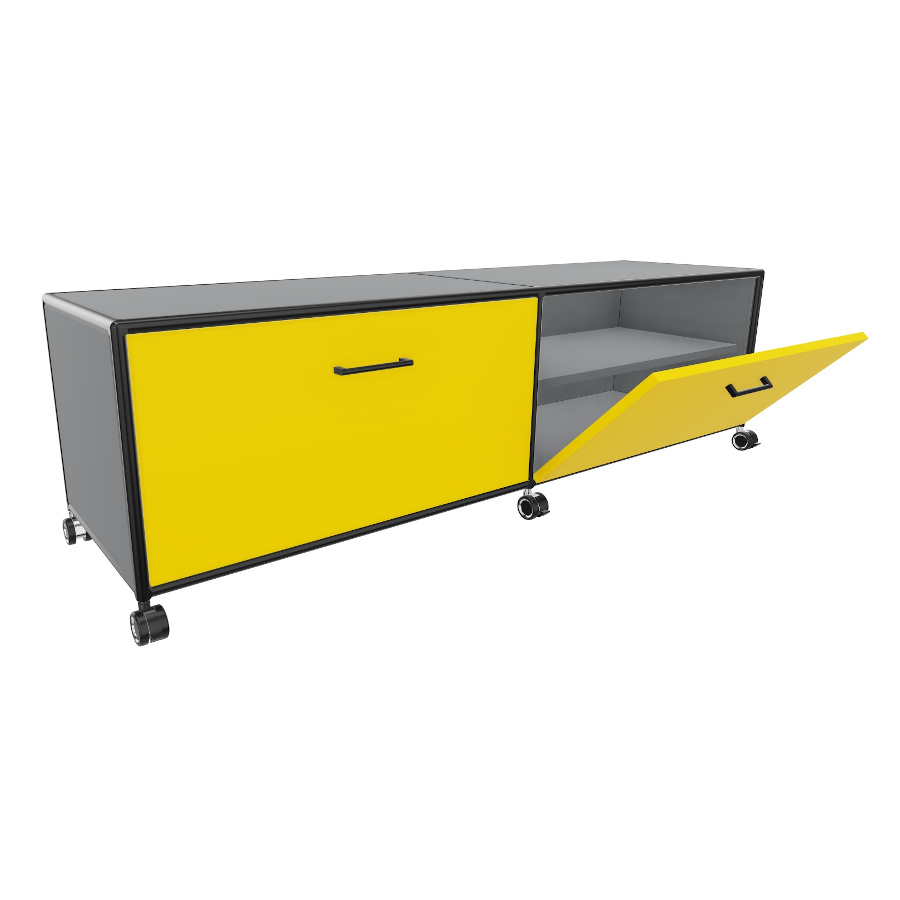 Bosse TV-Board Black Edition Höhe 1 OH Breite 160 cm in Le Corbusier mit 2 Klappen offen