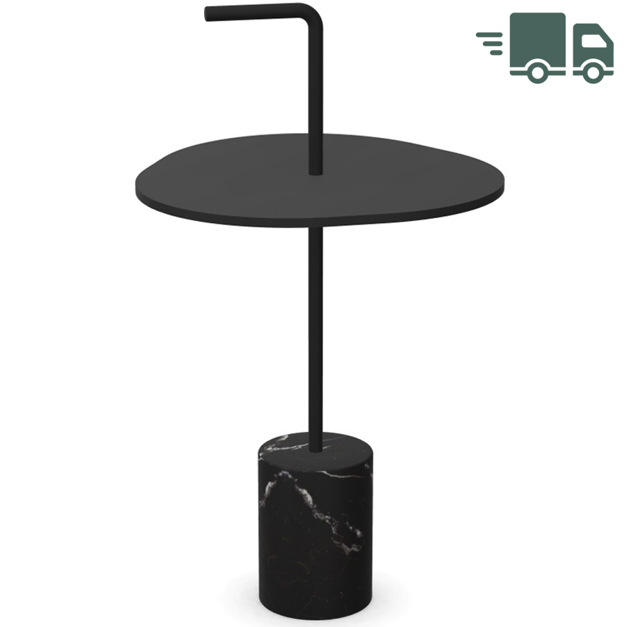 lapalma JEY Beistelltisch Fenix schwarz mit dreieckiger Platte, Marmorfuß und Griff