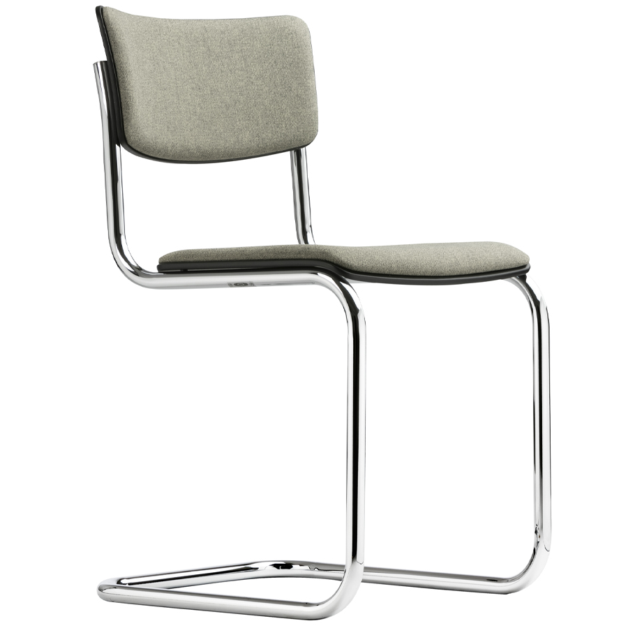 THONET Stahlrohr-Freischwinger S 43 PV Formholzschalen gepolstert grau - Gestell verchromt