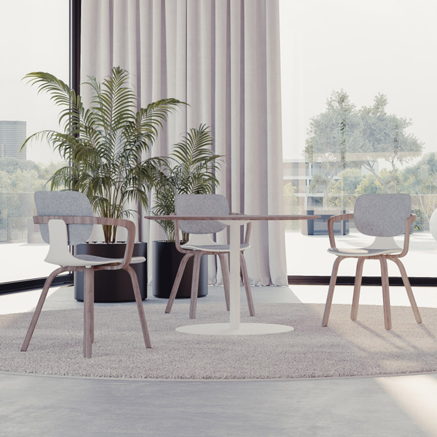 Klöber CoMeet com66 - mit Holzgestell in Eiche - Rücken und Lehne Filz hellgrau - Schale weiß