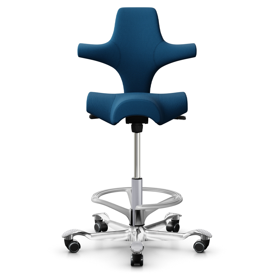 HAG Capisco 8106 Stoff Select 61186 navy - Gestell silber mit Fußring - Fußkreuz poliert - Front