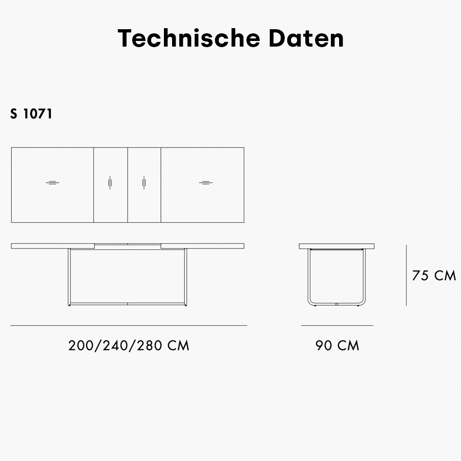 Technische Daten - THONET Tisch S 1071