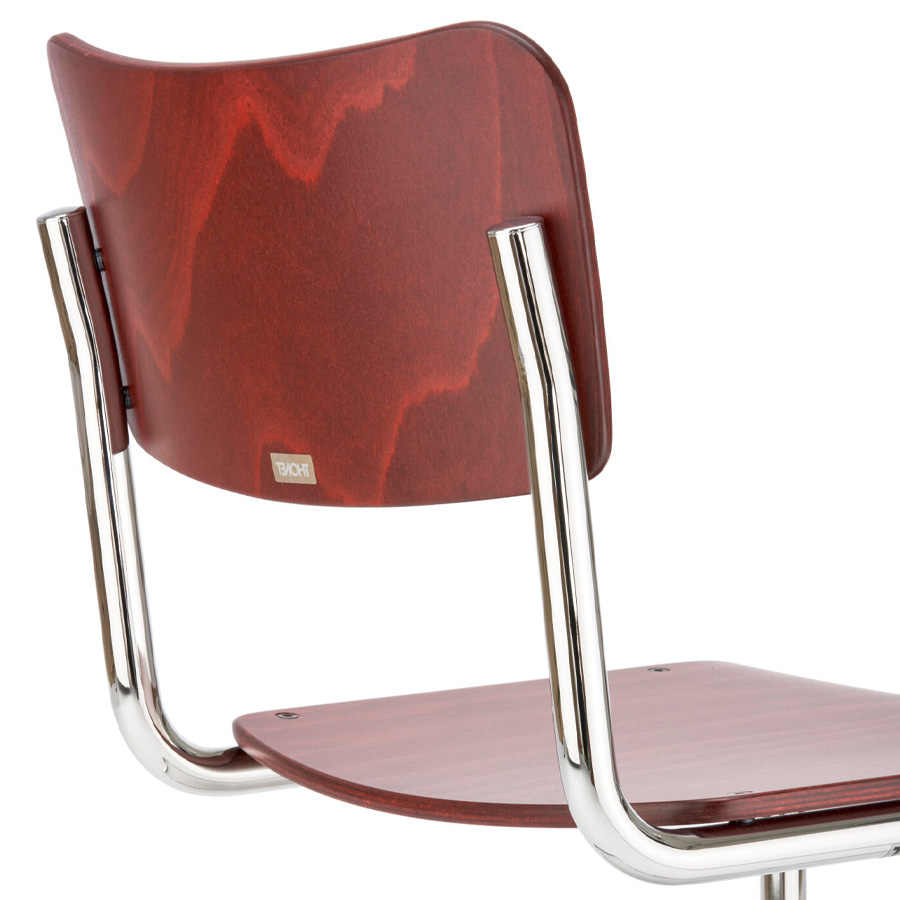 THONET Stahlrohr-Freischwinger S 43 K für Kinder - rubinrot gebeizt - Gestell verchromt - Rückenlehne