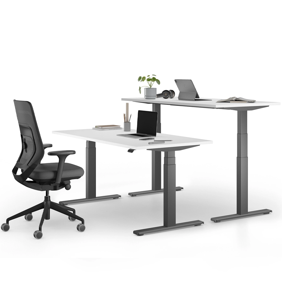 fm FOURACTION 132 Schreibtisch | Gestell anthrazit | Platte weiß | Beispielbild