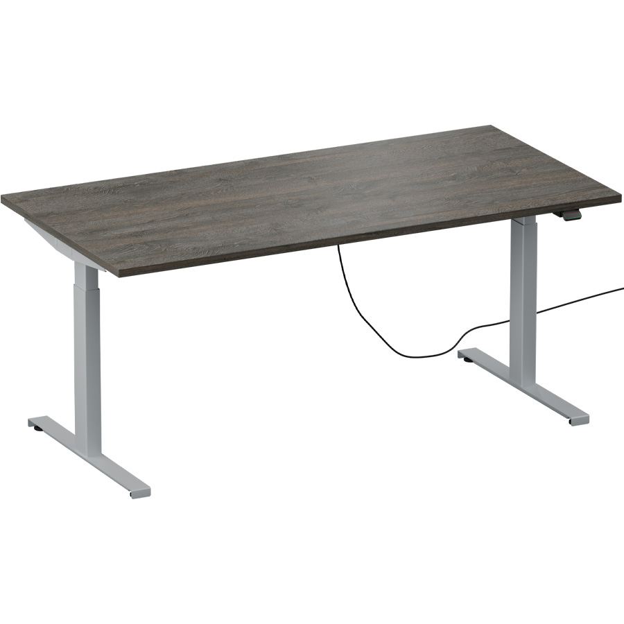 Schreibtisch NewWORK elektrisch höhenverstellbar - Gestell silber - Platte Mooreiche