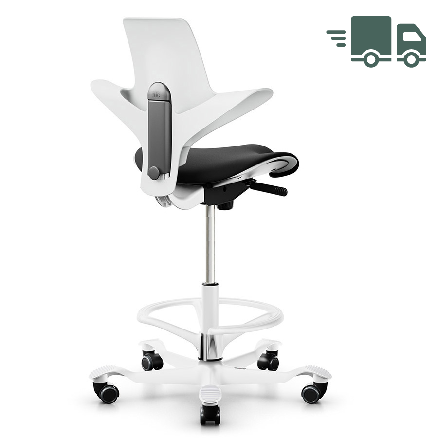 HAG Capisco Puls Stehhilfe 8020 mit Fußring weiß Stoff Xtreme schwarz