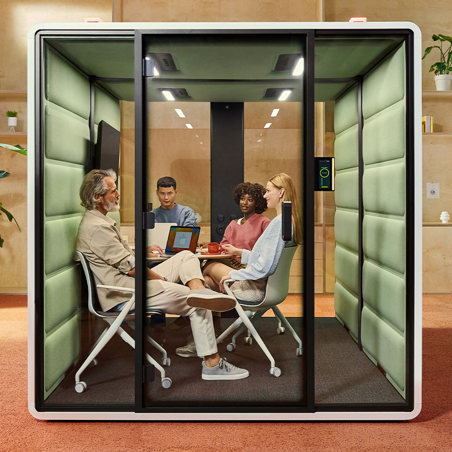 Hushfree.L Korpus White, Innenwand Hellgrün, mit Konferenztisch