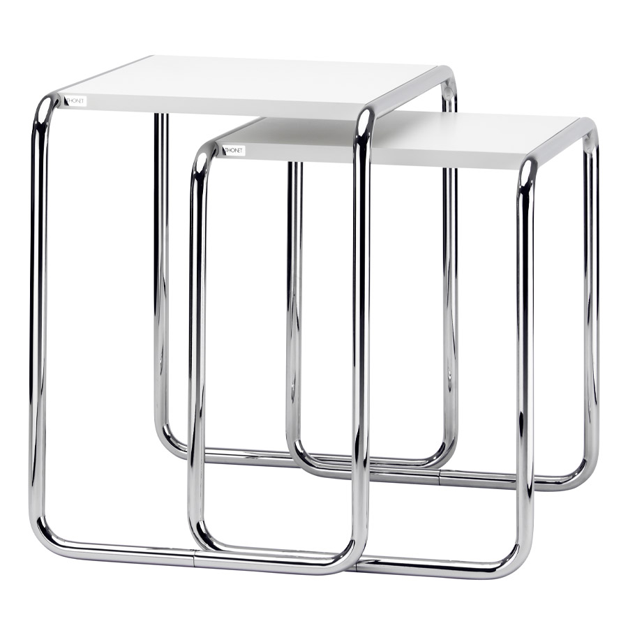 THONET Beistelltische SET B9 a+b weiß - Gestell chrom
