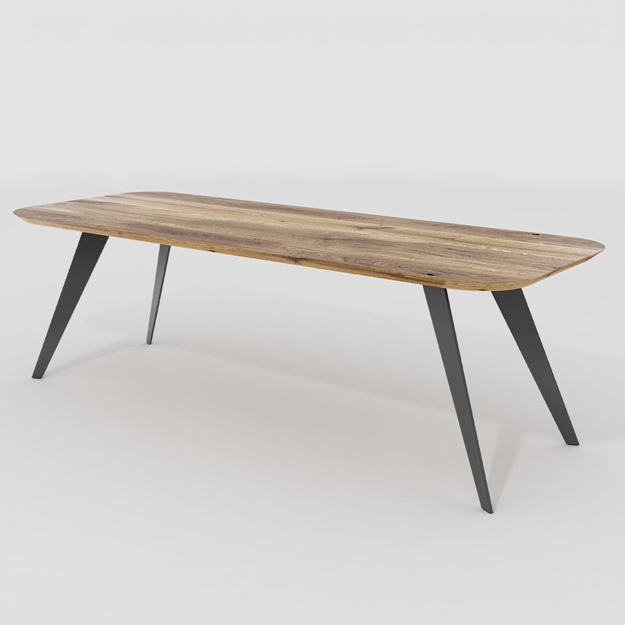 Trebord Enke Tisch, Tischplatte Eiche, Gestell RAL 9005 schwarz