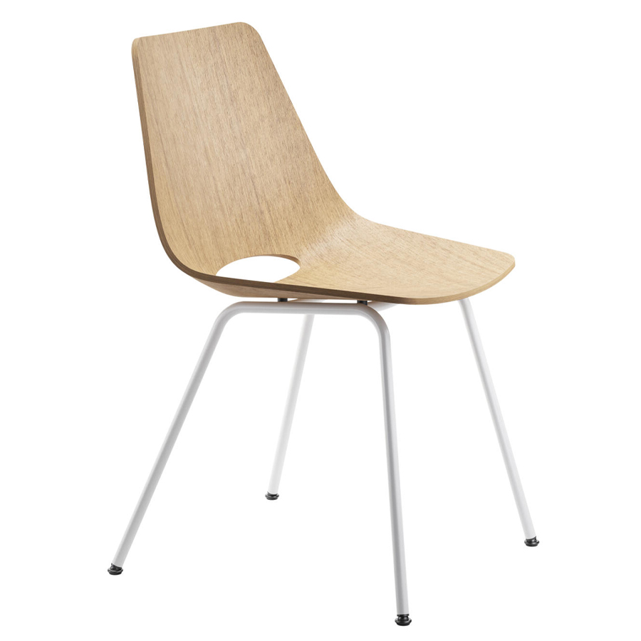 THONET S 661 Stahlrohrstuhl Edelholz Eiche - Gestell weiß - Seitenansicht