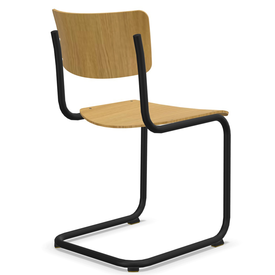 THONET Stahlrohr-Freischwinger S 43 Edelholz Eiche - Gestell schwarz - Rückseite