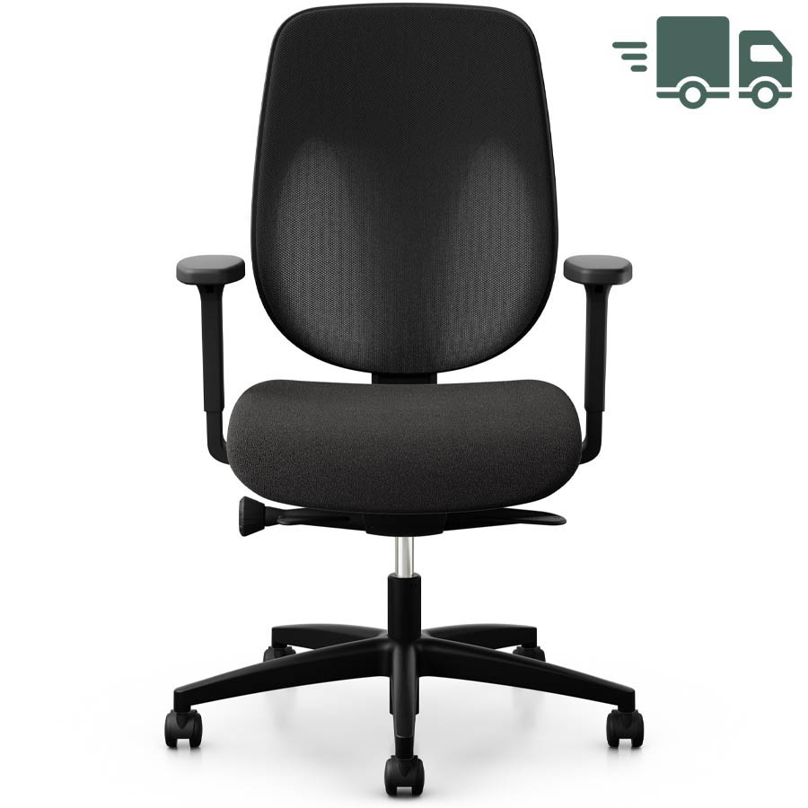 353 Drehstuhl Netzrücken schwarz mit Armlehnen Frontansicht - schnelle Lieferung