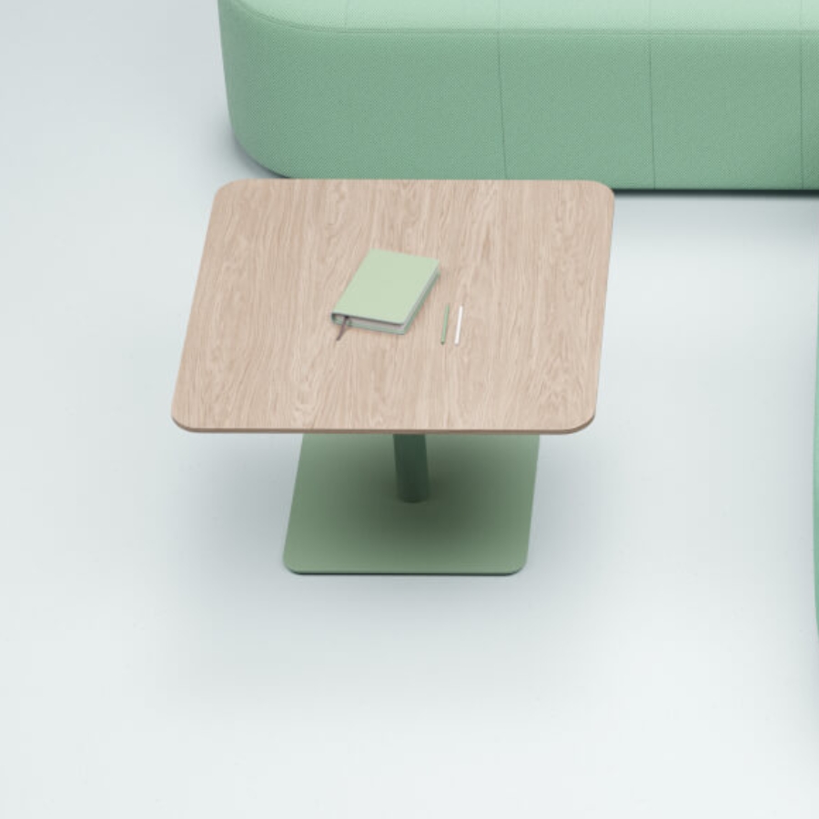 Profim Revo Couchtisch C75 Platte Furnier Esche NA Gestell RAL6021 grün