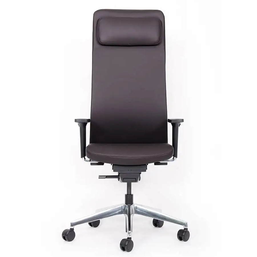 Lento agilis matrix Bürostuhl MT14 hoch mit Kopfstütze - Echtleder braun - Fußkreuz Alu poliert