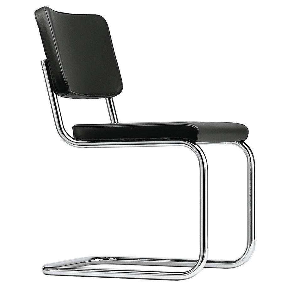 THONET Stahlrohr-Freischwinger S 32 PV Polstersitz Naturleder schwarz - Gestell verchromt